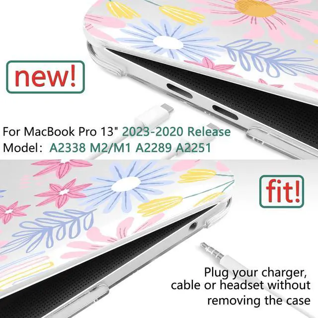 Alt view image 2 of 5 - DONGKE for MacBook Pro 13 Inch Case 2023-2016 Release A2338 M2 M1 A2251 A2289 A2159 A1989 A1706 Touch Bar & Touch ID, Hard Shell with USB C to USB Adapter & Keyboard Cover, Florals