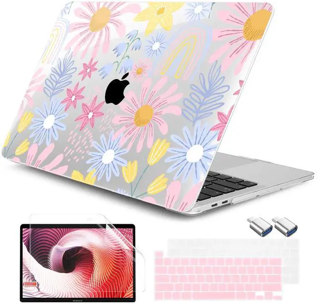 Main image of DONGKE for MacBook Pro 13 Inch Case 2023-2016 Release A2338 M2 M1 A2251 A2289 A2159 A1989 A1706 Touch Bar & Touch ID, Hard Shell with USB C to USB Adapter & Keyboard Cover, Florals