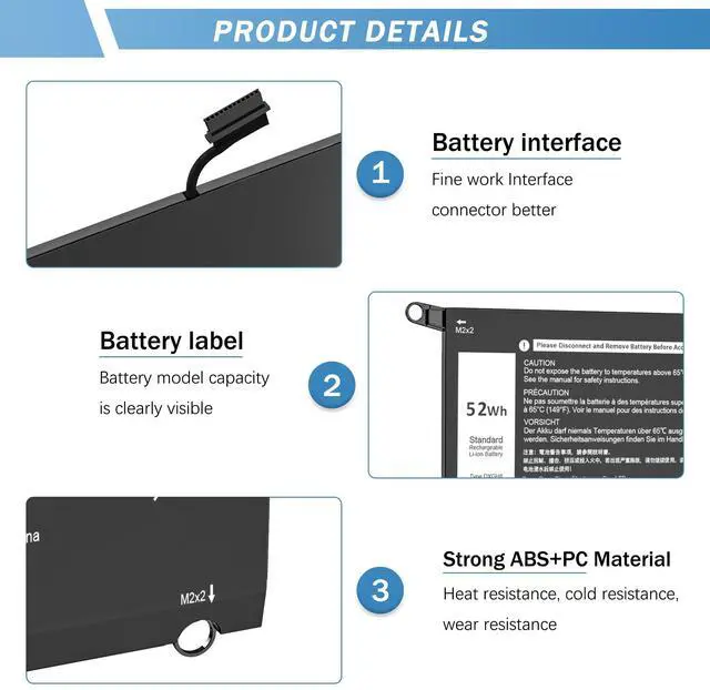 Alt view image 2 of 5 - DXGH8 Battery for Dell XPS 13 9370 9380 2019 Inspiron 13 7390 7391 2-in-1 5390 5391 14 7490 Latitude 3301 E3301 Vostro 5390 5391 0H754V H754V G8VCF G8VCF6C HK6N5 P113G001 P82G P82G001[7.6V/52Wh]