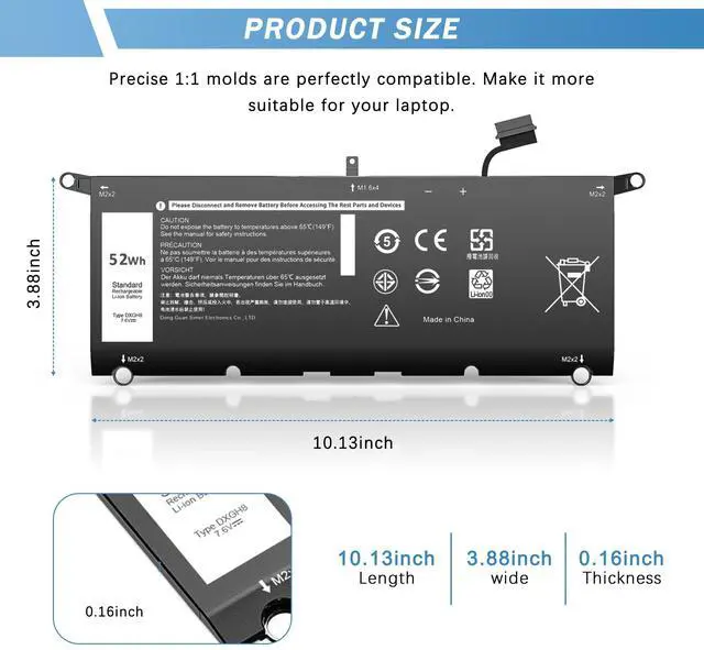 Alt view image 3 of 5 - DXGH8 Battery for Dell XPS 13 9370 9380 2019 Inspiron 13 7390 7391 2-in-1 5390 5391 14 7490 Latitude 3301 E3301 Vostro 5390 5391 0H754V H754V G8VCF G8VCF6C HK6N5 P113G001 P82G P82G001[7.6V/52Wh]