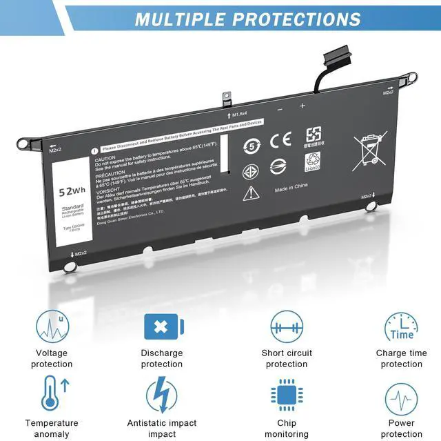 Alt view image 5 of 5 - DXGH8 Battery for Dell XPS 13 9370 9380 2019 Inspiron 13 7390 7391 2-in-1 5390 5391 14 7490 Latitude 3301 E3301 Vostro 5390 5391 0H754V H754V G8VCF G8VCF6C HK6N5 P113G001 P82G P82G001[7.6V/52Wh]