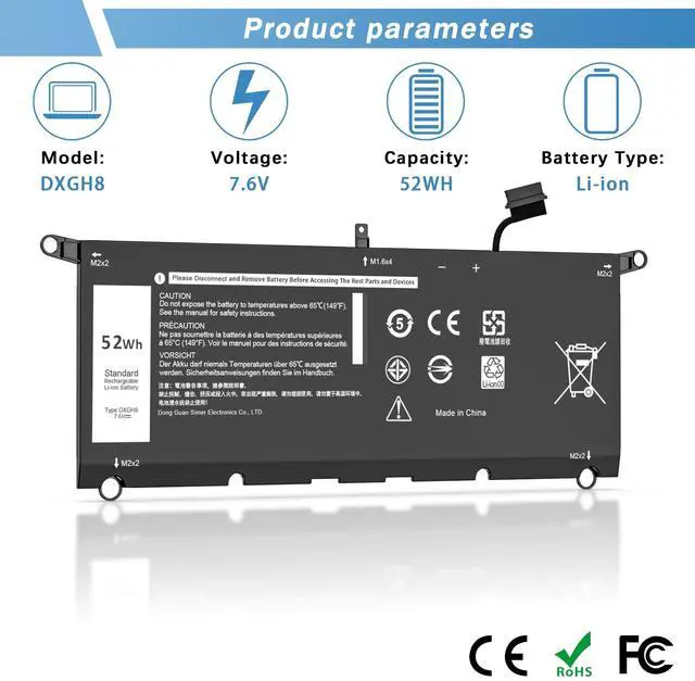 Alt view image 4 of 5 - DXGH8 Battery for Dell XPS 13 9370 9380 2019 Inspiron 13 7390 7391 2-in-1 5390 5391 14 7490 Latitude 3301 E3301 Vostro 5390 5391 0H754V H754V G8VCF G8VCF6C HK6N5 P113G001 P82G P82G001[7.6V/52Wh]