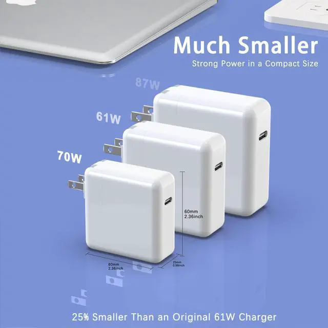 Alt view image 5 of 5 - 70W GaN USB C Charger Compatible with Mac Book Air 13 15 inch Mac Book Pro 13 14 16 inch 2020 2021 2022 2023 2024 Laptop AC Adapter,Charging for iPad Pro,All USB C Device,C to C Power Cord Supply