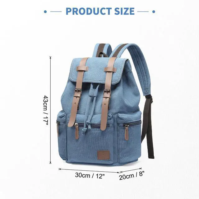 Alt view image 3 of 5 - DTGN Vintage Canvas Backpack for Men & Women, Durable Casual Daypack with Leather Accent, Fits for College, Work, Travel, & Outdoor, Blue