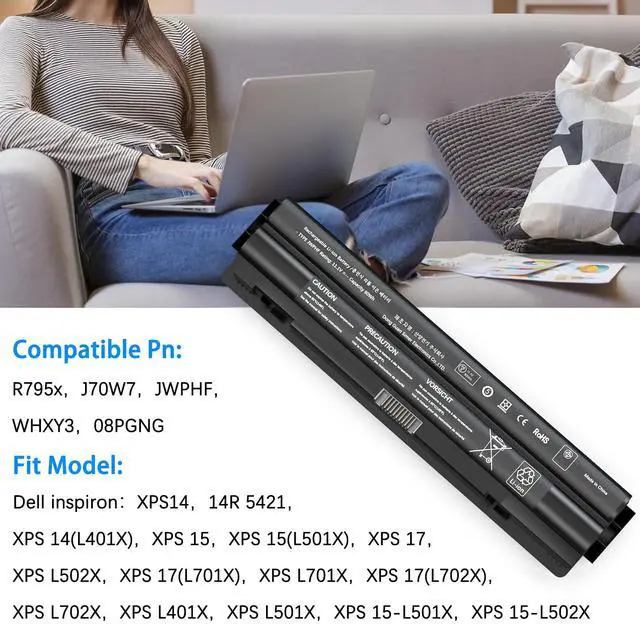 Alt view image 5 of 5 - HAIYUNWU R795X 90Wh 11.1V Laptop Battery Replacement for XPS 17 15 14 L701X L702x L501X L401X 312-1127 312-1123 453-10186 J70W7 WHXY3 JWPHF P09E