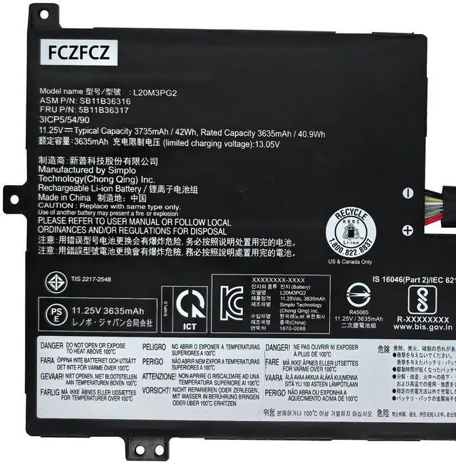 Alt view image 2 of 5 - FCZFCZ L20M3PG2 Replacement for Lenovo 500e Chromebook Gen3 / 100e Chromebook Gen3 / 100e Chromebook Gen3 / Flex 3 Chrome-11M836 / IdeaPad 3 Chrome-14M836 Series L20D3PG2 L20L3PG2 11.25V 42Wh