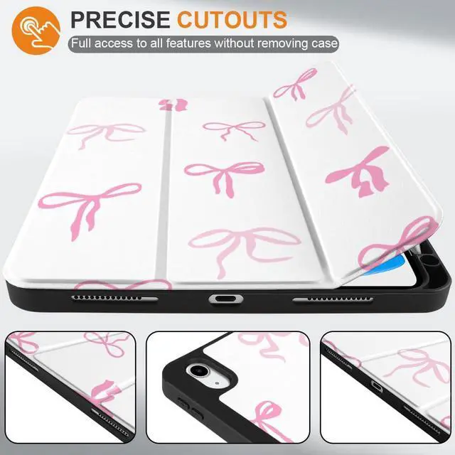 Alt view image 5 of 5 - DONGKE Case for iPad 11th Generation 11 Inch 2025 (A16 Chip) & iPad 10th Generation 10.9 Inch 2022 with Pencil Holder-[Auto Wake/Sleep], Trifold Stand Soft TPU Protective Cover, Pink Bows