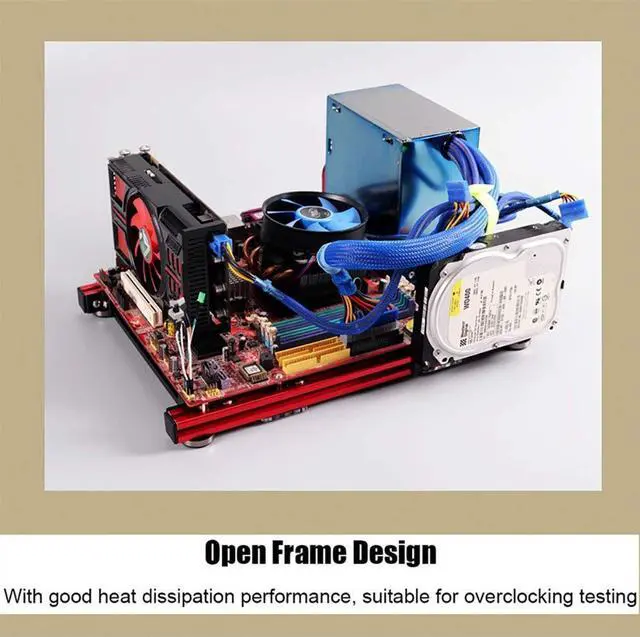 Alt view image 2 of 5 - MATX Motherboard Test Bench Open Air Computer Case Chassis Aluminum Bracket DIY Bare Frame Micro-ATX Support Graphics Card(red&Black)