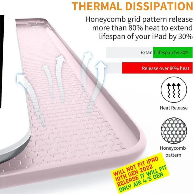 Alt view image 5 of 5 - DuraSafe Cases for iPad Air 6 Air 11 2024 Air 5 2022 Air 4 2020 [ Air 4th 5th 6th 11th Gen] A2316 A2324 A2589 A2591 A2588 Full Body Protective Soft Back Cover with Wake/Sleep Feature - Pink