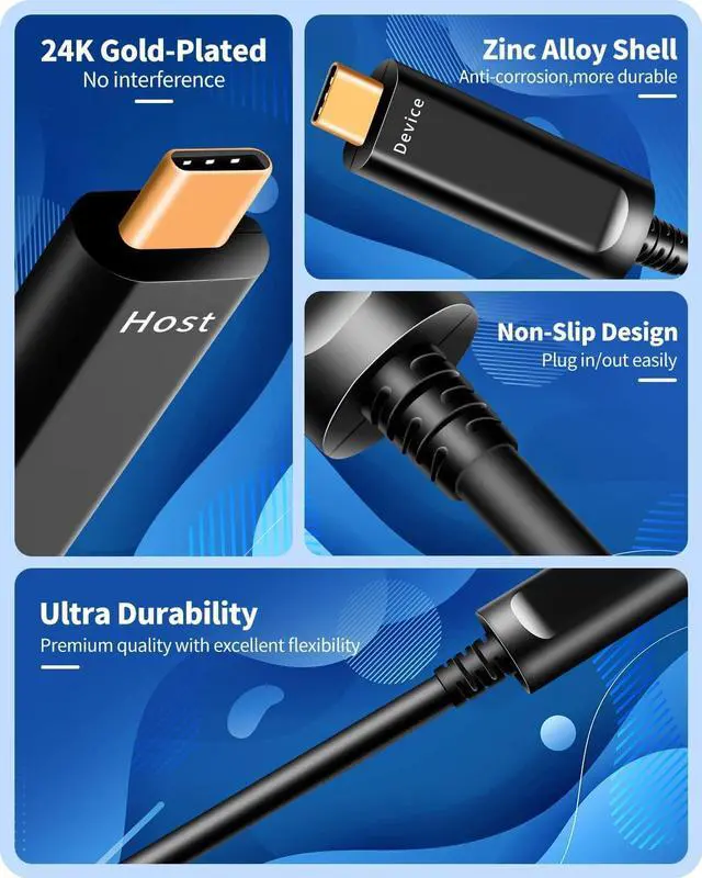Alt view image 2 of 5 - DWLCWY Fiber Optic USB C to USB C Cable(50ft),Slim High Speed 10Gbps USB 3.2 Gen2 Active Optical Cable for VR, Webcam, Laptop etc