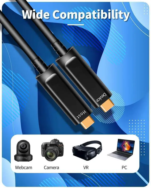 Alt view image 5 of 5 - DWLCWY Fiber Optic USB C to USB C Cable(50ft),Slim High Speed 10Gbps USB 3.2 Gen2 Active Optical Cable for VR, Webcam, Laptop etc