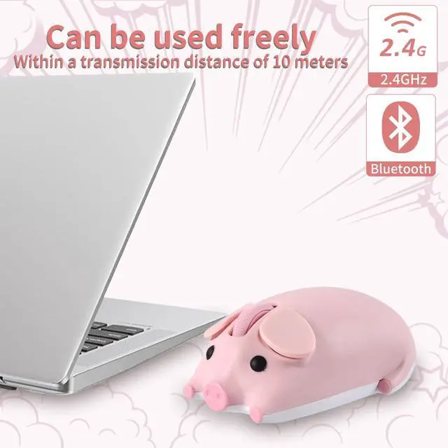 Alt view image 2 of 5 - Dtobhars Bluetooth Mouse, 2.4G Mice Cute Cartoon Pig Dual Mode (Bluetooth or 2.4 GHz Receiver) Computer Mouse 1200DPI Silent Clisks for Laptop/Notebook/iPad/PC/Mac/Chromebook Office Home(Pink)