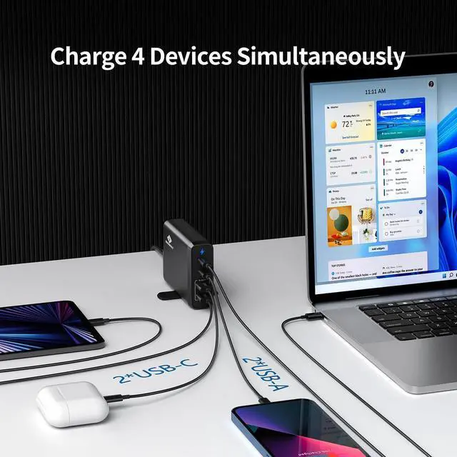 Alt view image 3 of 5 - 4-Port USB Charger, EGOWAY 90W Wall Charger, 60W & 18W Dual USB C and Dual USB A Ports 12W, Multi for MacBook, iPhone 15 14 13 Pro Max, Galaxy, Laptop Tablet iPad (White)