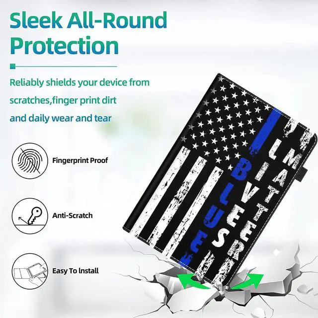 Alt view image 4 of 5 - Case for  Fire Max 11 Tablet (13th Generation, 2023 Release), Slim Folding Stand Cover with Auto Wake/Sleep for Fire 11 Max Tablet, Blue Striped Vintage Flag