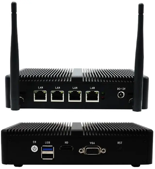 Main image of Fanless Mini PC Intel Celeron J4125, 4GB RAM 32GB SSD, 4xIntel I211 Firewall Router, Aluminum Alloy Mini Computers for pfSense/Network Security (Win/Linux, VESA)