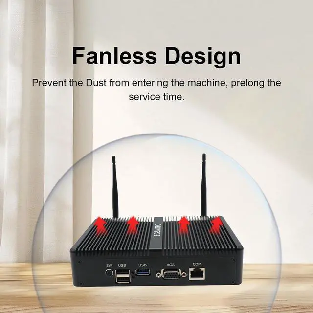 Alt view image 4 of 5 - Fanless Mini PC Intel Celeron J4125, 4GB RAM 32GB SSD, 4xIntel I211 Firewall Router, Aluminum Alloy Mini Computers for pfSense/Network Security (Win/Linux, VESA)