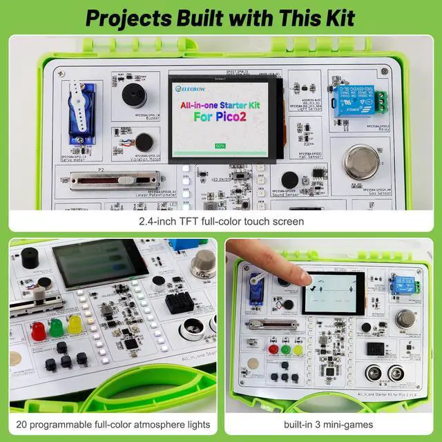 Alt view image 3 of 5 - ELECROW All-in-one Starter Kit for Pico 2 RP2350 with Common Board Design and Online Tutorials, 17 Sensors and 21 Lessons