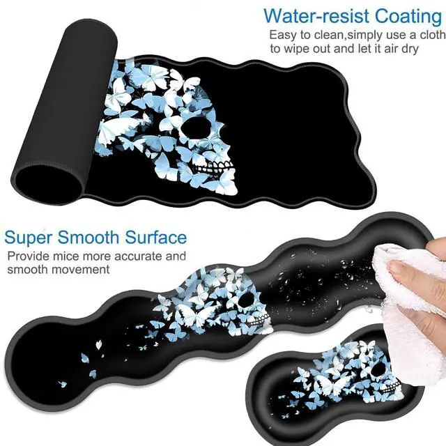 Alt view image 3 of 5 - EFGWSDER Desk Mat, Mouse Pad with Wrist Rest, 4-in-1 Large Mouse Pads for Desk, Ergonomic Mouse Pad and Keyboard Wrist Rest Gaming Keyboard Mat for Office,Butterfly Skull