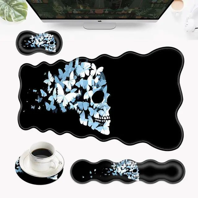 Main image of EFGWSDER Desk Mat, Mouse Pad with Wrist Rest, 4-in-1 Large Mouse Pads for Desk, Ergonomic Mouse Pad and Keyboard Wrist Rest Gaming Keyboard Mat for Office,Butterfly Skull