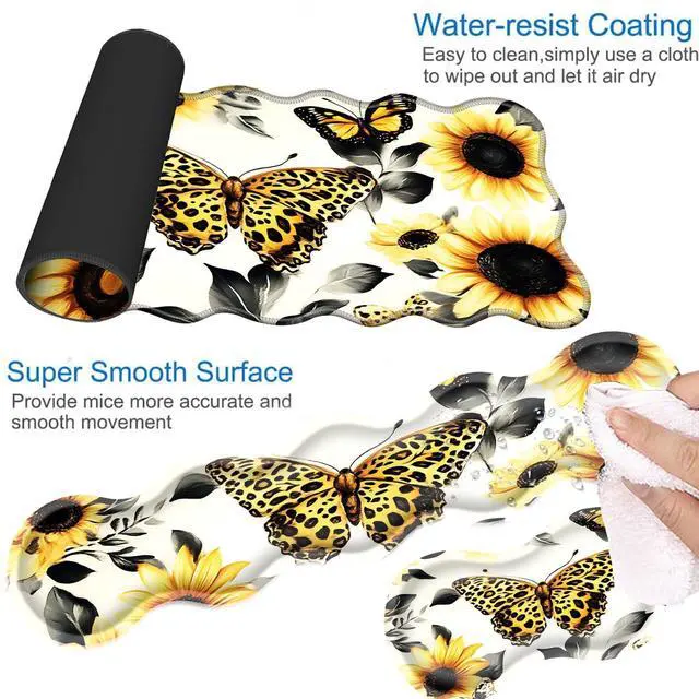 Alt view image 3 of 5 - EFGWSDER Desk Mat, Mouse Pad with Wrist Rest, 4-in-1 Large Mouse Pads for Desk, Ergonomic Mouse Pad and Keyboard Wrist Rest Gaming Keyboard Mat for Office,Sunflower and Butterflies