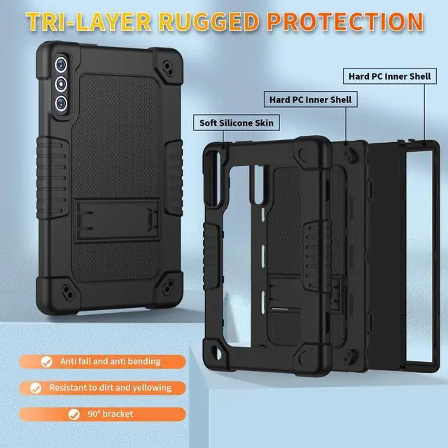 Alt view image 2 of 5 - FIEWESEY for KADYBE D106 Tablet Case with 2 Pcs Screen Protector,Heavy Duty Kids Shockproof Stand Shoulder Strap Case for MEIZE D106/VOZIZOV D106/FEONAL Android 14 10.1 inch Tablet (Black)