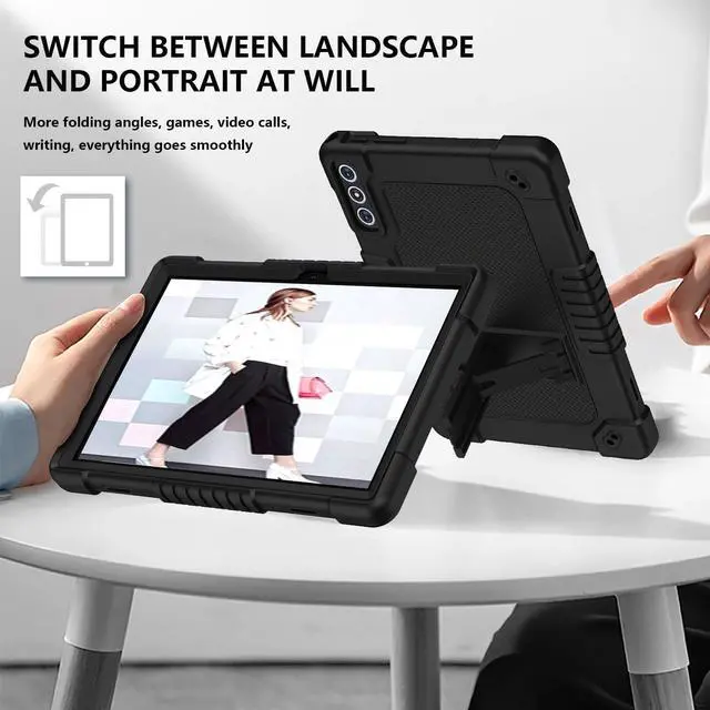 Alt view image 4 of 5 - FIEWESEY for KADYBE D106 Tablet Case with 2 Pcs Screen Protector,Heavy Duty Kids Shockproof Stand Shoulder Strap Case for MEIZE D106/VOZIZOV D106/FEONAL Android 14 10.1 inch Tablet (Black)