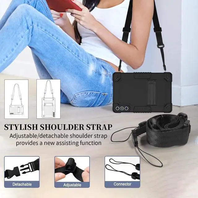 Alt view image 3 of 5 - FIEWESEY for KADYBE D106 Tablet Case with 2 Pcs Screen Protector,Heavy Duty Kids Shockproof Stand Shoulder Strap Case for MEIZE D106/VOZIZOV D106/FEONAL Android 14 10.1 inch Tablet (Black)