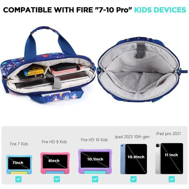 Alt view image 4 of 5 - Foxstory Kids Tablet Case for Boys, Kids Tablet Bag Sleeve for Fire HD 10, HD 8, Kindle, Space Blue