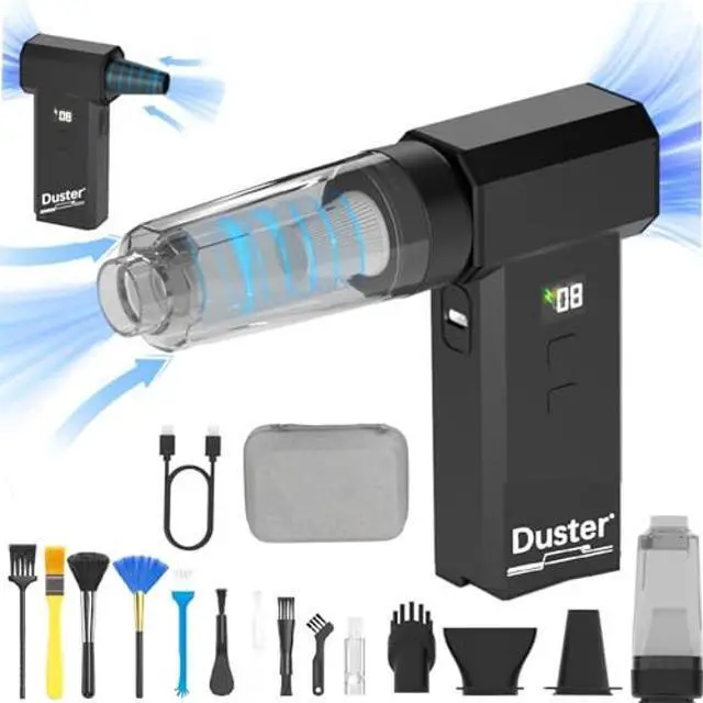 Alt view image 2 of 5 - Compressed Air Duster,130000RPM Electric Air Duster with LED Display & Mini Vacuum 2-in-1,Brushless Motor,100-speed infinitely adjustable rechargeable air blower-for Keyboard, House, Outdoor and Car