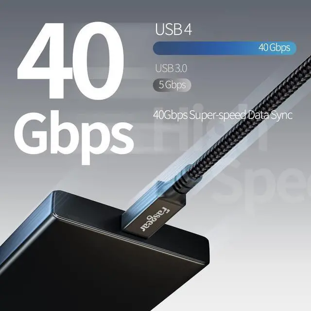 Alt view image 2 of 5 - Fasgear USB 4 Cable 3ft, 40Gbps USB C to Type C Data Cord 100W Fast Charging Single Display 8K 60HZ Video Cable Compatible for USB-C Moniter/External SSD/eGPU USB-C Hub/Laptops/Phones/Type C Devices