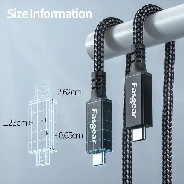 Alt view image 4 of 5 - Fasgear USB 4 Cable 3ft, 40Gbps USB C to Type C Data Cord 100W Fast Charging Single Display 8K 60HZ Video Cable Compatible for USB-C Moniter/External SSD/eGPU USB-C Hub/Laptops/Phones/Type C Devices