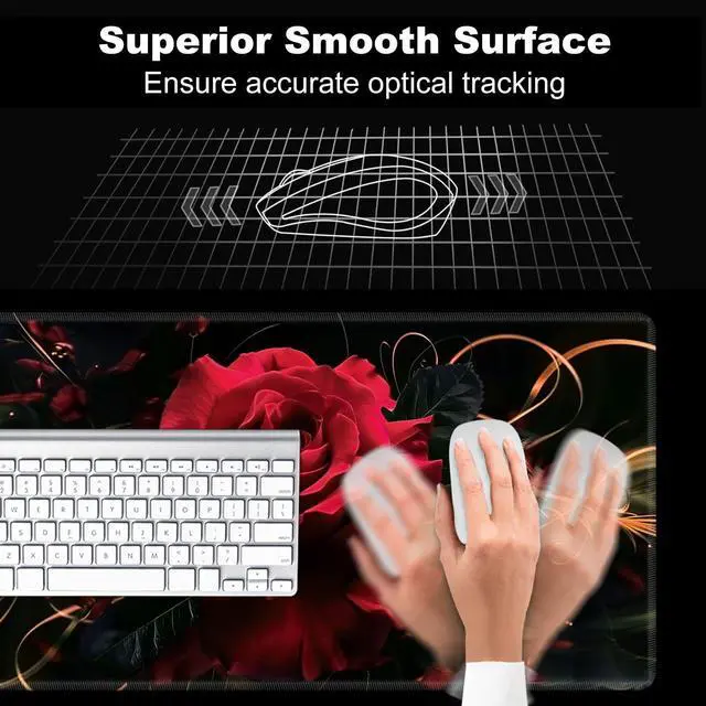 Alt view image 2 of 5 - FXIANGWL XXL Gaming Mouse Pad, Extra Large Waterproof Desk Mat for Office Gaming, Non-Slip Rubber Base Durable Stitched Edge, Easy to Clean, Easy to Clean, Red Rose