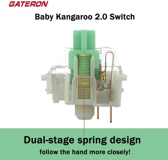 Alt view image 2 of 5 - GATERON Baby Kangaroo 2.0 Switches for MX Mechanical Keyboard, 5-Pin 59gf Heavy Tactile RGB 22mm Dual-Stage Spring Factory Pre-lubed Switches(Baby Kangaroo 2.0,108Pcs)
