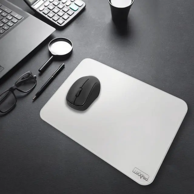 Alt view image 2 of 5 - Glassboard Studio LuxxPad Glass Mouse Pad - Mouse Pad Gaming and Dry Erase Note Taking Pad, Tempered Strong Glass with Rubber Non-Slip Feet for Gaming & Work (White, 10" x 14")