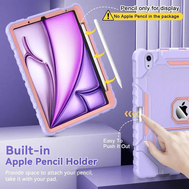 Alt view image 3 of 5 - Grifobes Case for iPad Air 11-inch (M3/M2) 2025/2024, for iPad Air 5th/4th Generation 2022/2020 10.9", Heavy Duty Rugged Cover with Stand/Pencil Holder for i Pad Air 6th 5 4 Gen (Purple)