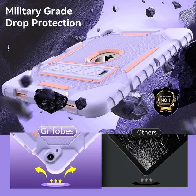 Alt view image 5 of 5 - Grifobes Case for iPad Air 11-inch (M3/M2) 2025/2024, for iPad Air 5th/4th Generation 2022/2020 10.9", Heavy Duty Rugged Cover with Stand/Pencil Holder for i Pad Air 6th 5 4 Gen (Purple)