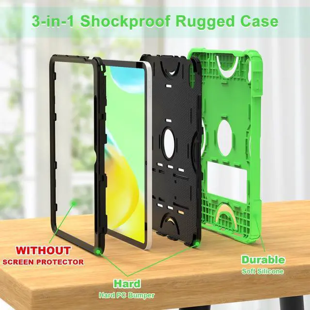 Alt view image 3 of 5 - Grifobes for iPad 11-inch (A16) 2025 / 10th Generation Case 10.9 inch 2022, iPad 11th / 10th Case with Pencil Holder Heavy Duty Rugged Protective Cover with Kickstand for Girls Kids Green+Black