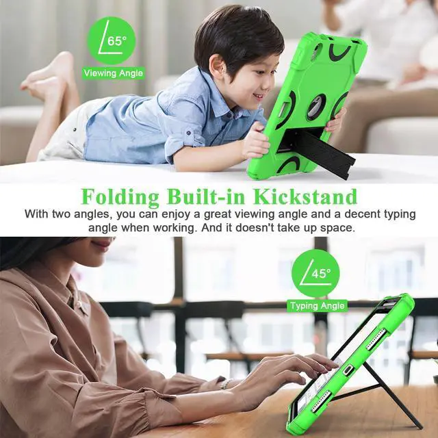 Alt view image 4 of 5 - Grifobes for iPad 11-inch (A16) 2025 / 10th Generation Case 10.9 inch 2022, iPad 11th / 10th Case with Pencil Holder Heavy Duty Rugged Protective Cover with Kickstand for Girls Kids Green+Black