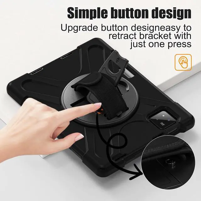Alt view image 3 of 5 - GooodiDEAR for Xiaomi Mi Pad 7/ Mi Pad 7 Pro Case, MiPad 7/ Pad 7 Pro Shockproof Case 11.2", 360 Rotate Stand Hand Strap Shoulder Strap Pencil Holder Protective Cover, Tablet for Men Women Kids, Black