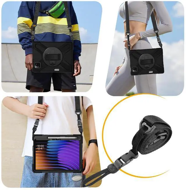 Alt view image 5 of 5 - GooodiDEAR for Xiaomi Mi Pad 7/ Mi Pad 7 Pro Case, MiPad 7/ Pad 7 Pro Shockproof Case 11.2", 360 Rotate Stand Hand Strap Shoulder Strap Pencil Holder Protective Cover, Tablet for Men Women Kids, Black