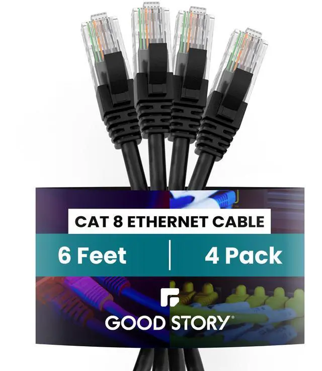 Main image of CAT 8 Ethernet Cable, 6ft (4 Pack) Ultra High Speed 40Gbps 2000MHz 30AWG CAT8 Cable LAN Internet Network Cord with Metal Plated RJ45 Connector for Gaming,Router,Modems,PC(6ft/4 Pack) (GS4PC8-01)