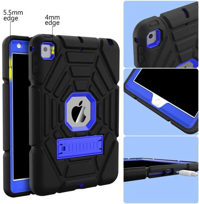 Alt view image 5 of 5 - Grifobes for iPad Mini 5 Case, for iPad Mini 4 Case for Kids,Heavy Duty Shockproof Rugged Case Cover with Stand,Protective Case for iPad Mini 5th/4th Generation 7.9 inch (Black+Blue)