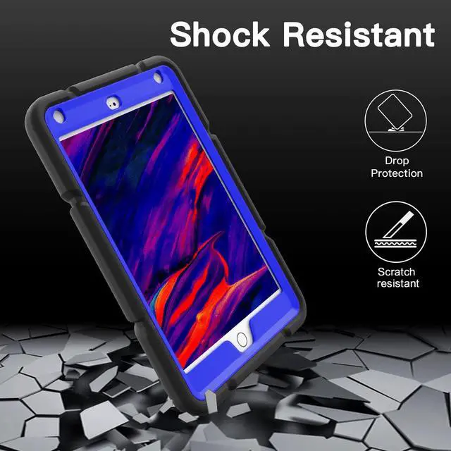 Alt view image 4 of 5 - Grifobes for iPad Mini 5 Case, for iPad Mini 4 Case for Kids,Heavy Duty Shockproof Rugged Case Cover with Stand,Protective Case for iPad Mini 5th/4th Generation 7.9 inch (Black+Blue)