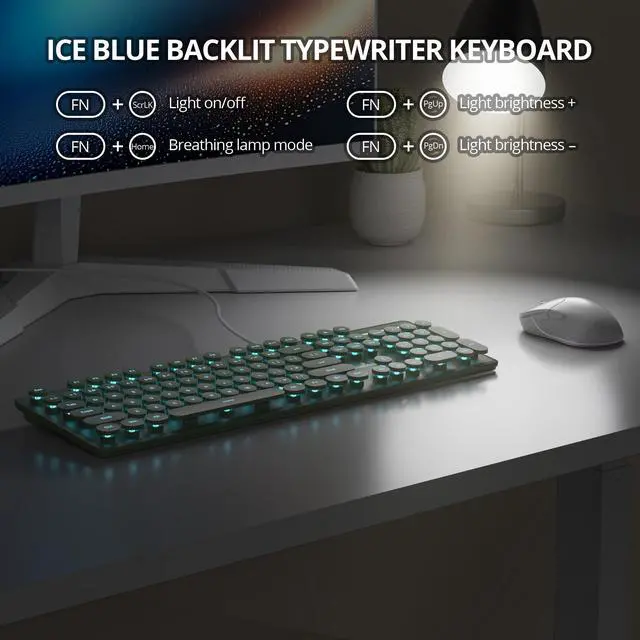 Alt view image 2 of 5 - surmen Cute Quiet Keyboard Green Wired Typewriter Keyboard, Light Up Backlit PC Keyboards with Retro Round Keys Full Size 104 Keys for Office Computer (Dark Green)