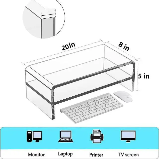 Alt view image 2 of 4 - Acrylic Monitor Stand, 2 Tier Computer Monitor Riser, Acrylic Computer Monitor Stand Riser for iMac, PC, Desktop, Laptop, TV Screen (20in)