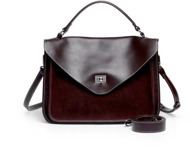 Main image of Laptop Tote Bags for Women Top-handle Faux Suede with Genie Leather Work Computer Bags 12.0 inch Office Fashion Teacher Purse with Long Strap Brown