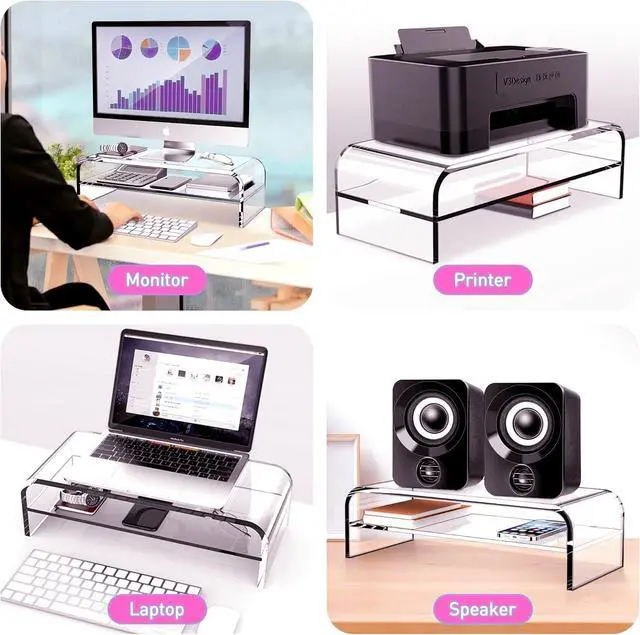 Alt view image 4 of 4 - Acrylic Monitor Stand, 2 Tier Computer Monitor Riser, Acrylic Computer Monitor Stand Riser for iMac, PC, Desktop, Laptop, TV Screen (20in)