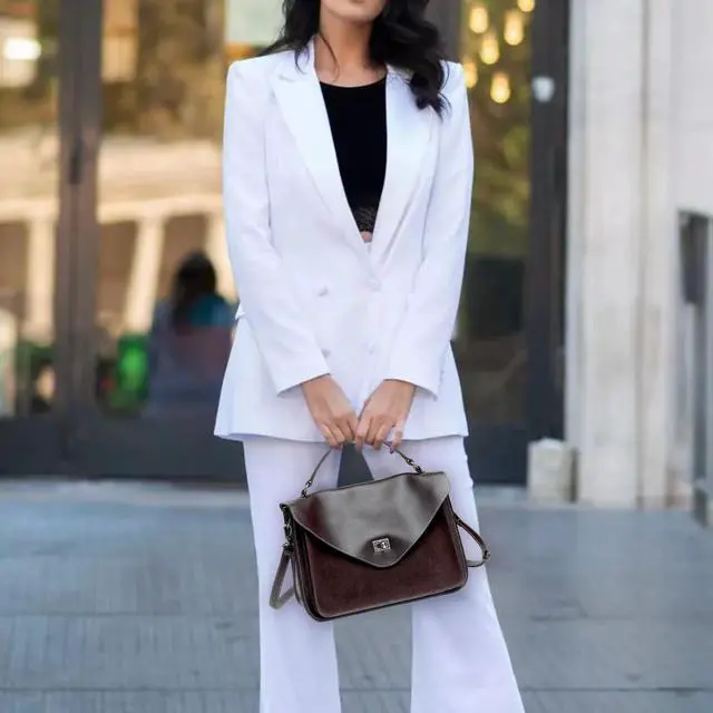 Alt view image 5 of 5 - Laptop Tote Bags for Women Top-handle Faux Suede with Genie Leather Work Computer Bags 12.0 inch Office Fashion Teacher Purse with Long Strap Brown