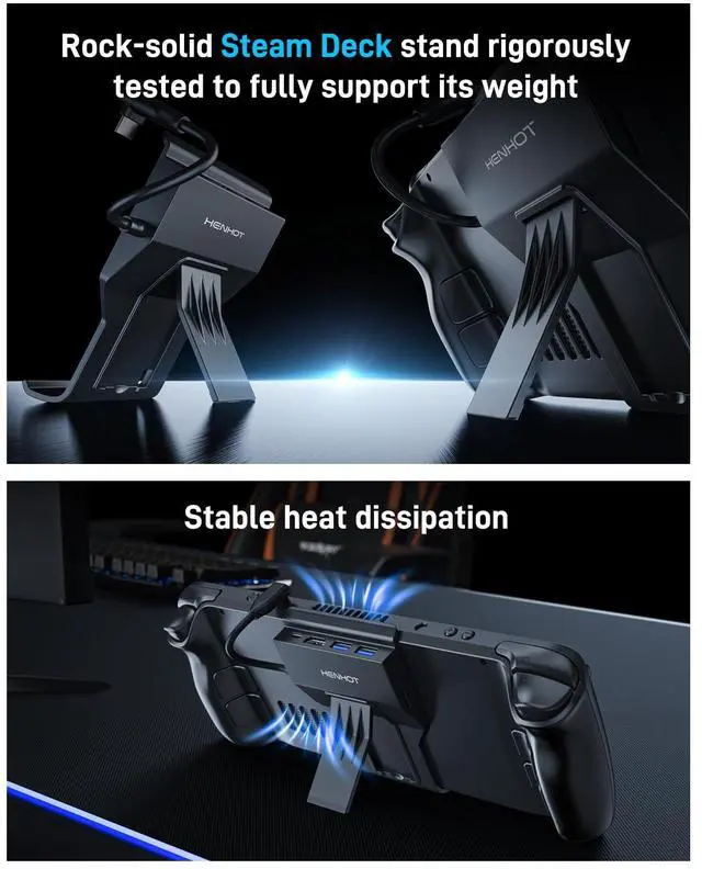 Alt view image 3 of 5 - HenHot Steam Deck Dock, 4-Port USB C Hub with HDMI 2.0 4K@60Hz, Dual USB-A 3.0, 100W Max PD-in, Foldable Stand