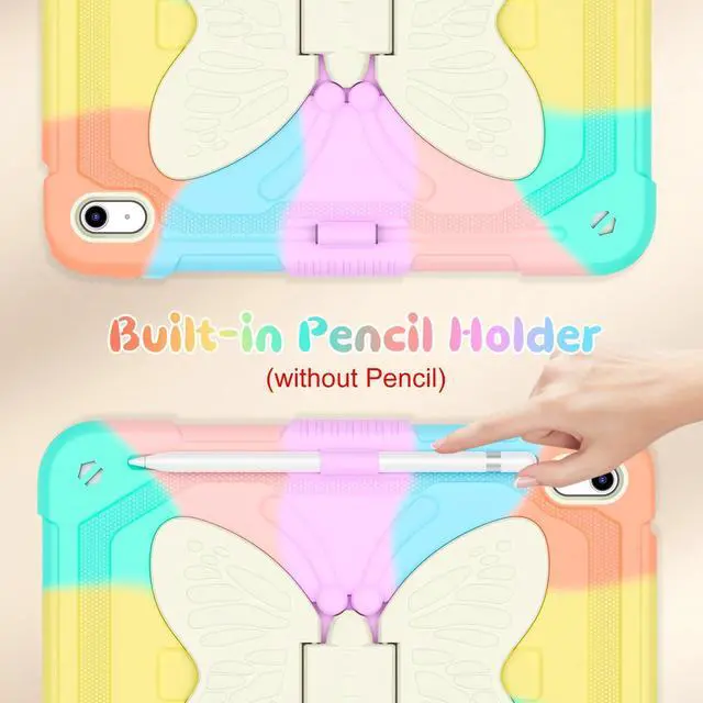 Alt view image 3 of 5 - Kid Case for iPad (A16) 11th Generation 11 Inch 2025/ iPad 10th Generation case 10.9 Inch 2022, Hogenl for iPad 10 Case for Kids with Butterfly Stand, Pencil Holder Strap, 360 Protective, Colorful